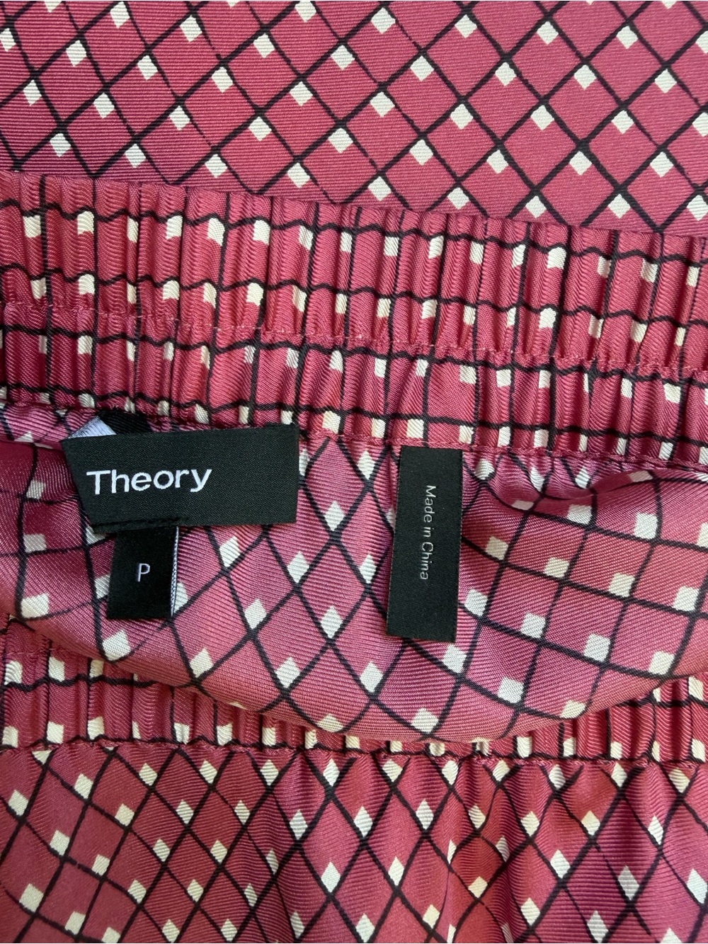 Theory Rose-Pink Geometric Grid Silk Skirt